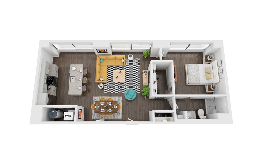 Voyager 1 - 1 bedroom floorplan layout with 1 bathroom and 763 - 769 square feet (3D)